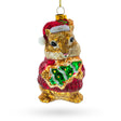 Glass Chipmunk Adorning a Miniature Christmas Tree Glass Ornament in Multi color