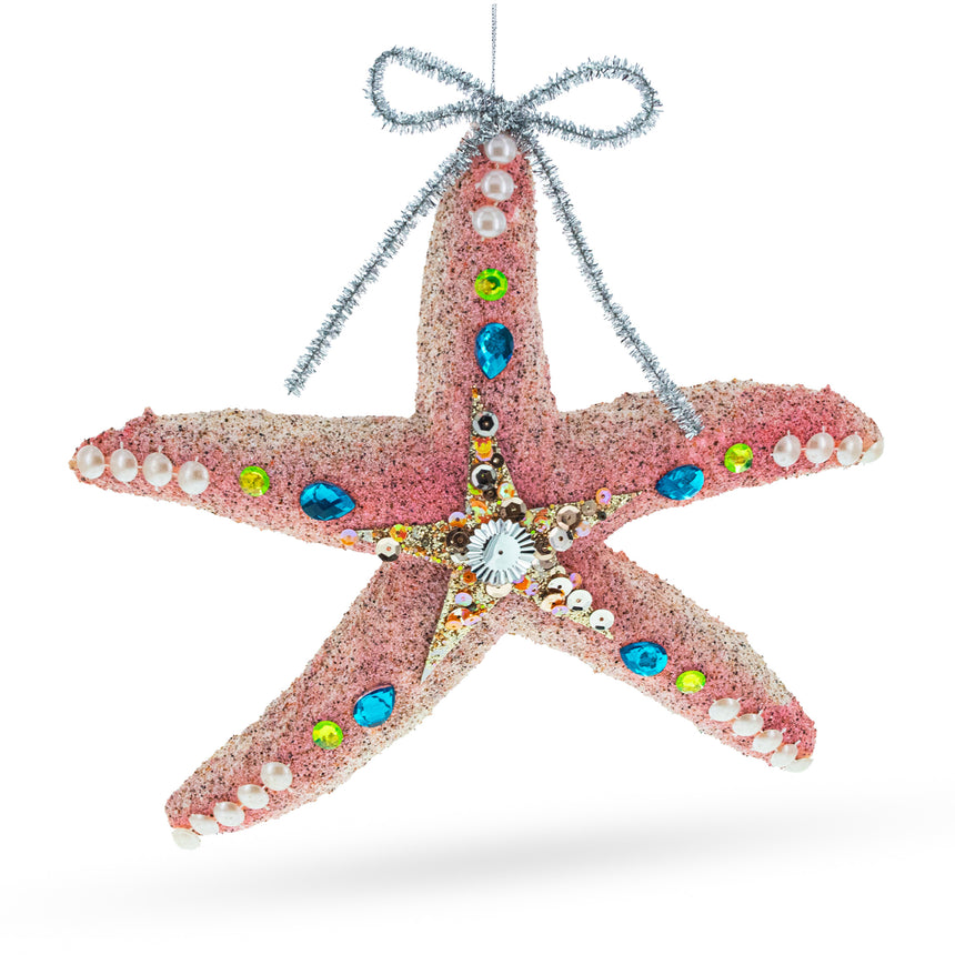 Glass Radiant Sparkling Starfish Blown Glass Christmas Ornament in Pink color Star