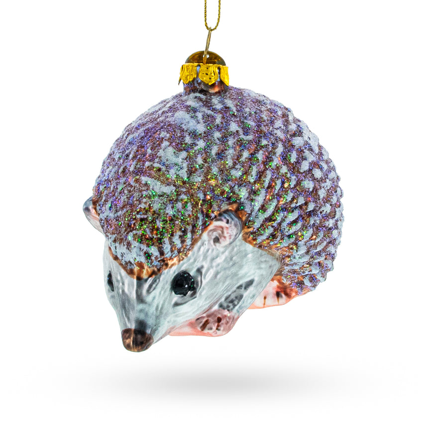 Glass Sparkling Hedgehog Blown Glass Christmas Ornament in Multi color