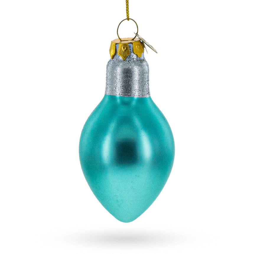 Glass Shimmering Blue Light Bulb Blown Glass Christmas Ornament in Blue color