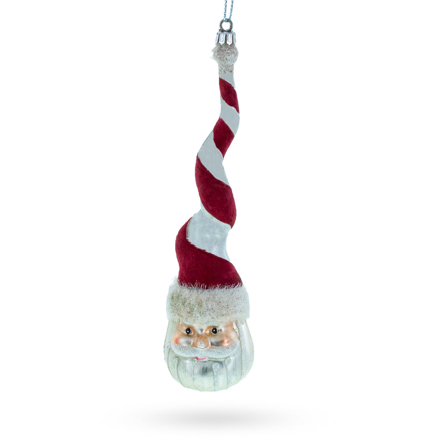 Glass Santa with Quirky Twisted Hat Blown Glass Christmas Ornament in Multi color