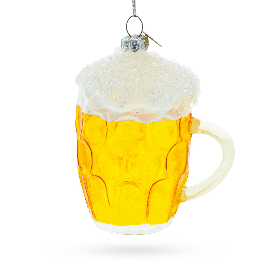 Glass Glass of Foamy Beer Blown Glass Christmas Ornament in Yellow color