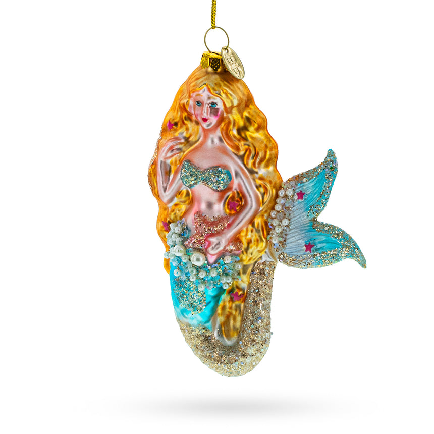 Glass Beaded Mermaid Blown Glass Christmas Ornament in Multi color