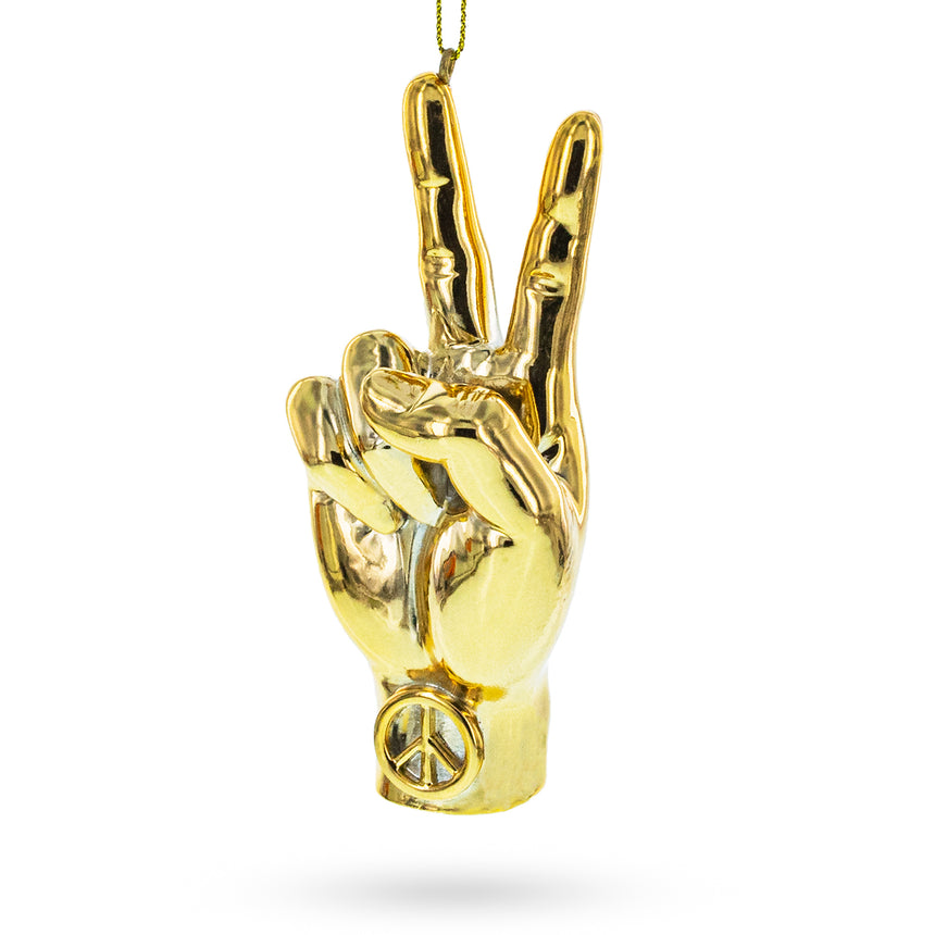 Resin Golden Hand Peace Sign Resin Christmas Ornament in Gold color