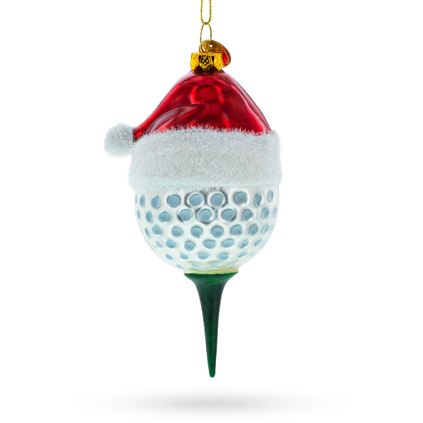 Glass Golf Ball with Holiday Cheer Blown Glass Christmas Ornament in Multi color