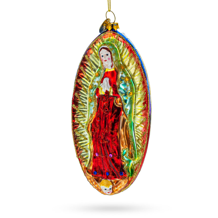 Glass Blessed Virgin Mary Blown Glass Christmas Ornament in Multi color