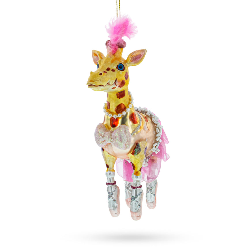 Glass Twirling Giraffe Ballerina Blown Glass Christmas Ornament in Multi color