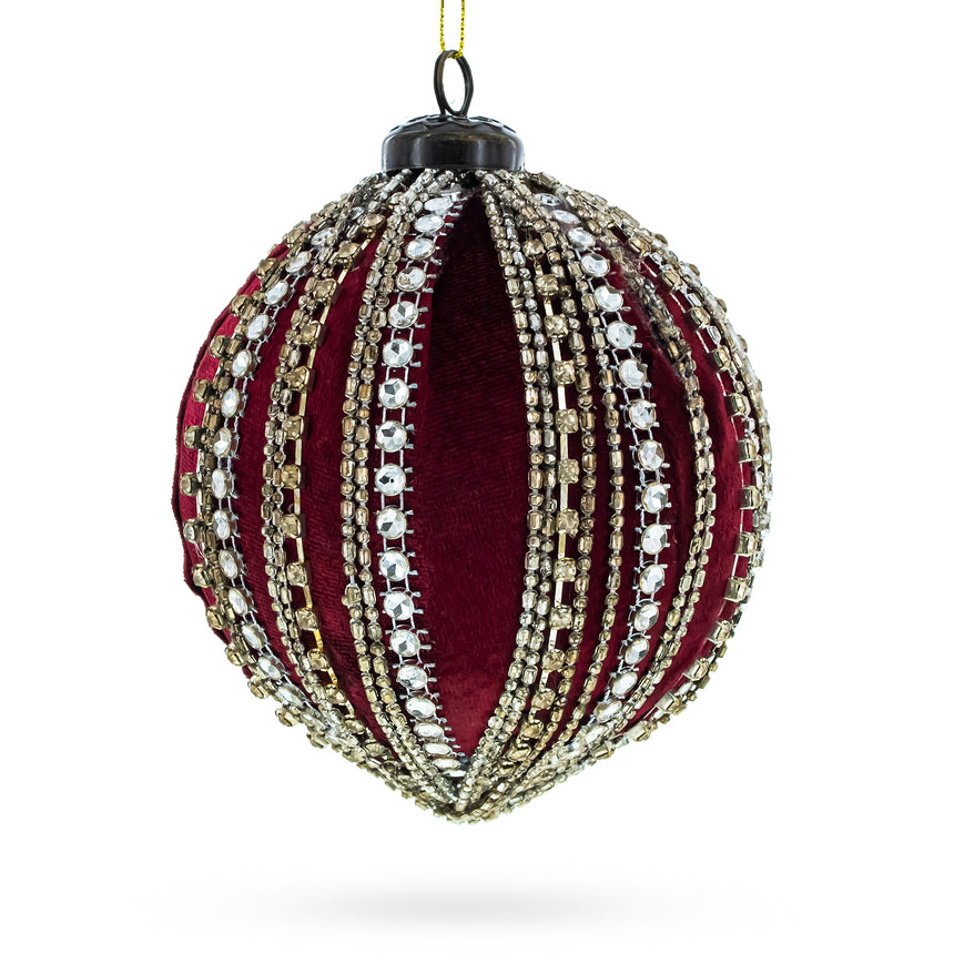 Glass Sparkling Rhinestones on Red Glass Ball Christmas Ornament in Red color