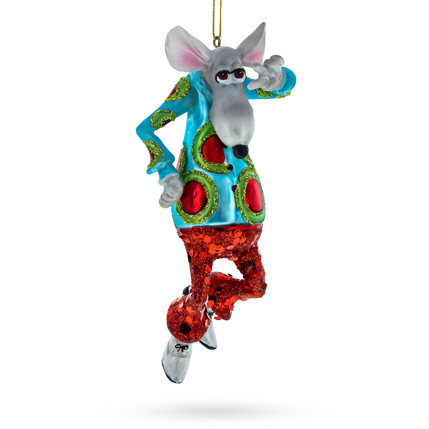 Glass Groovy Disco Dancing Rat Blown Glass Christmas Ornament in Multi color