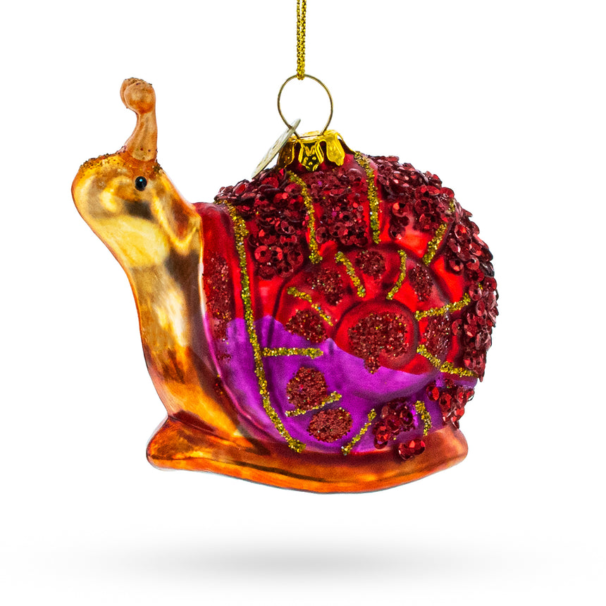 Glass Glittering Sequined Snail Blown Glass Christmas Ornament in Multi color