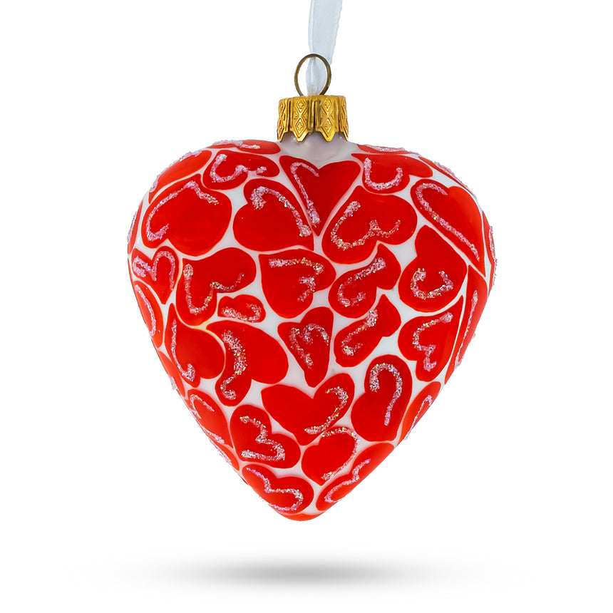 I Love You Glass Heart Christmas OrnamentUkraine ,dimensions in inches: 3.3 x 3 x 1.85