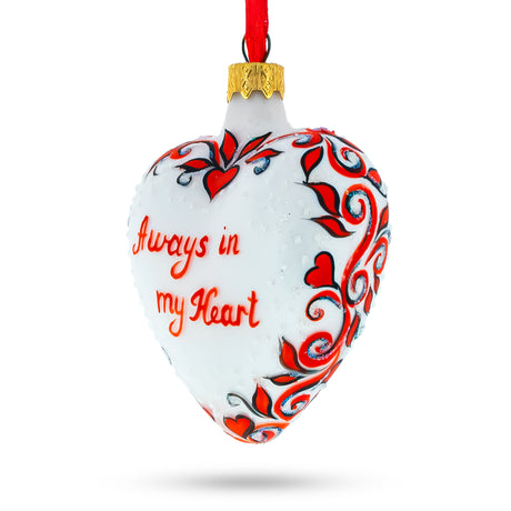 Love You Forever Red Heart Valentine's Glass OrnamentUkraine ,dimensions in inches: 3.3 x 3 x 1.85