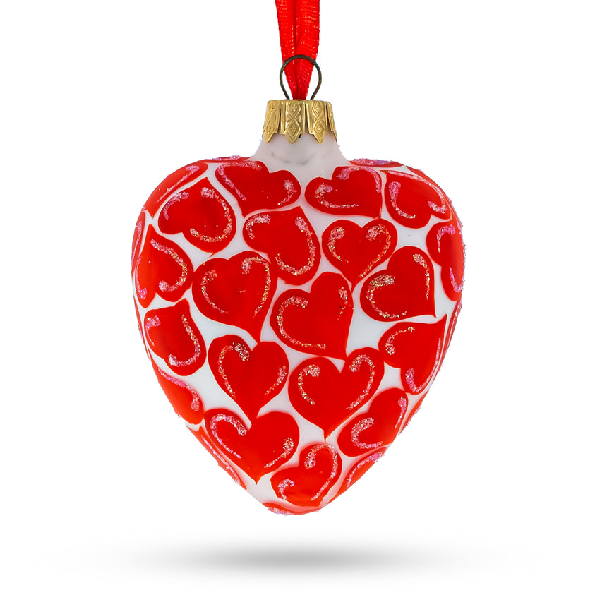 I Love You Glass Heart Christmas OrnamentUkraine ,dimensions in inches: 3.3 x 3 x 1.85