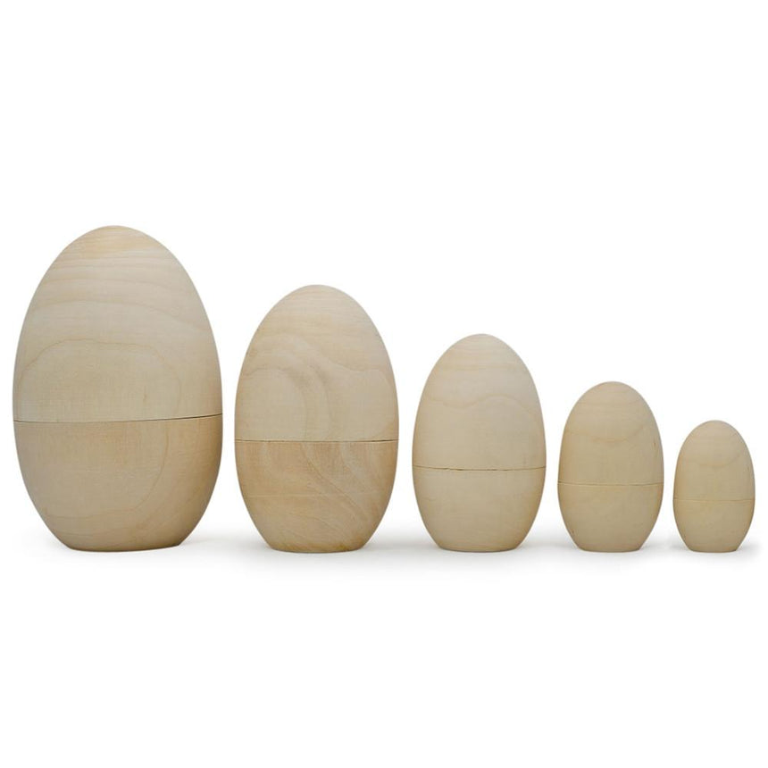 Wood 5 Unfinished Unpainted Blank Wooden Nesting Easter Eggs 5 Inches in Beige color Oval