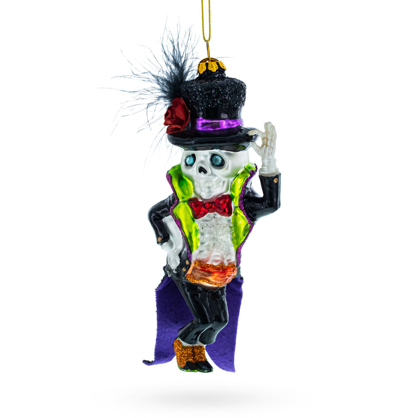 Glass Spooky Skeleton Groom Blown Glass Christmas Ornament in Multi color