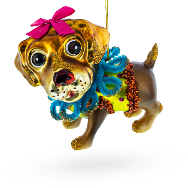 Glass Fashionable Retriever Puppy Blown Glass Christmas Ornament in Multi color