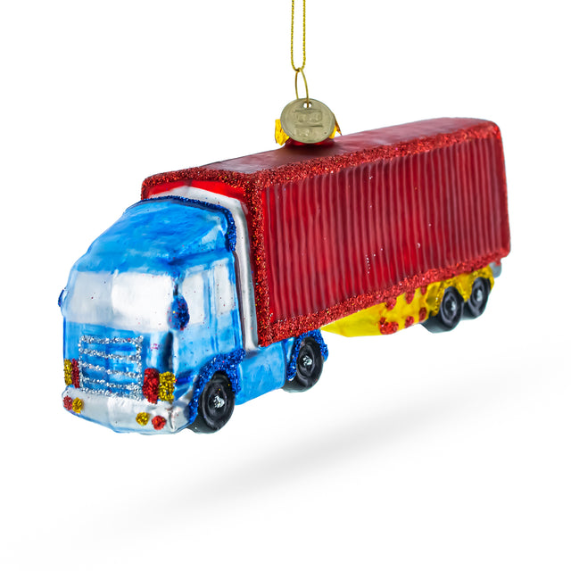 Glass Truck with Dry Van Blown Glass Christmas Ornament in Multi color