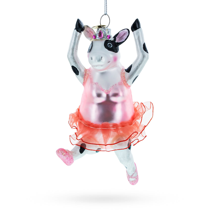 Glass Elegant Cow Dancing Ballet Blown Glass Christmas Ornament in Multi color