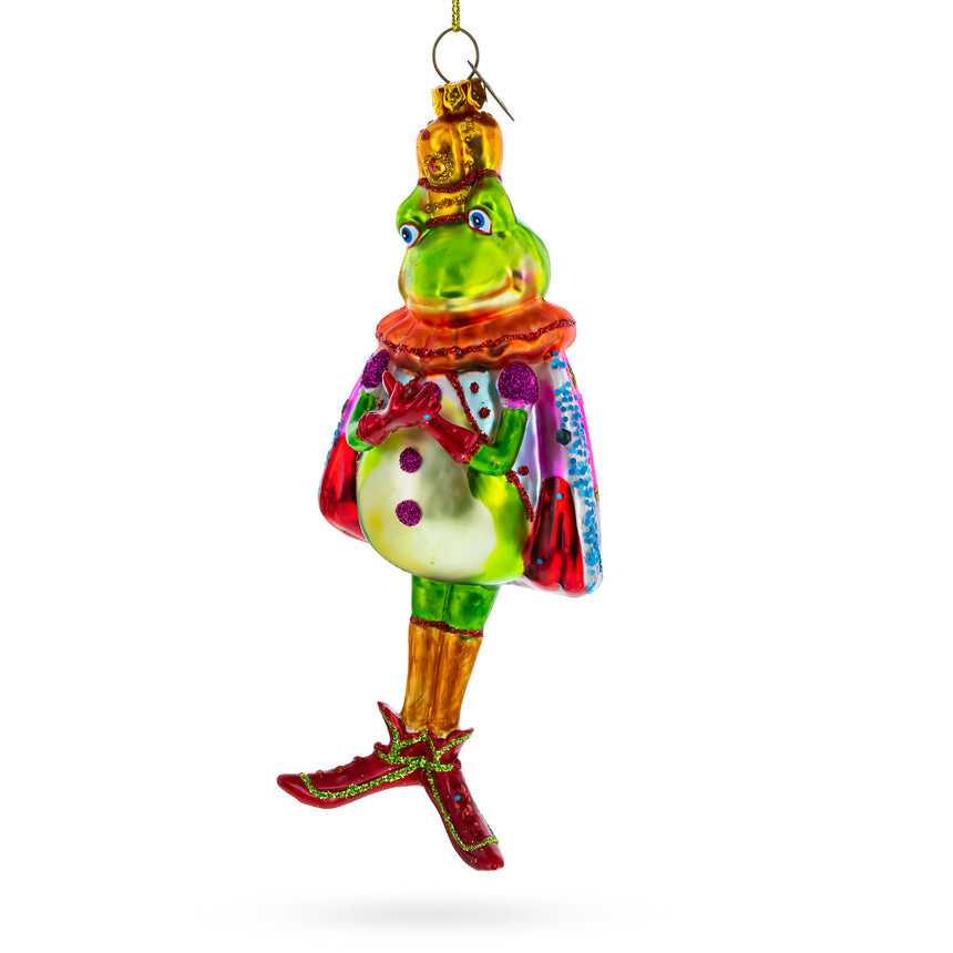 Glass Frog King Donned in Robe Blown Glass Christmas Ornament in Multi color