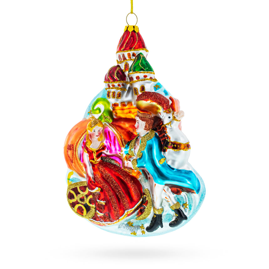 Glass Enchanting Cinderella and Prince Glass Christmas Ornament in Multi color