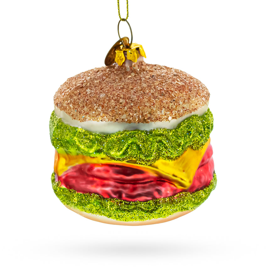 Glass Juicy Cheeseburger Blown Glass Christmas Ornament in Multi color