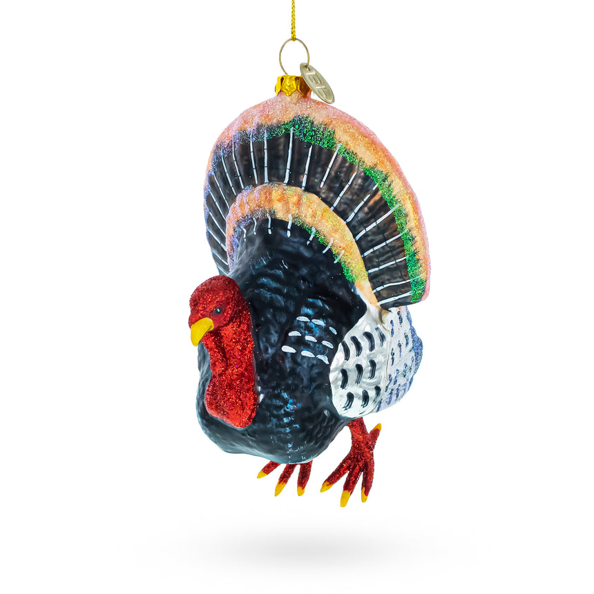 Glass Gobbler Turkey Blown Glass Christmas Ornament in Multi color