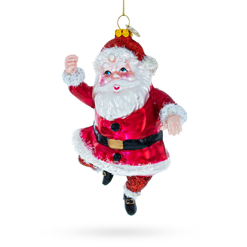 Glass Santa Boogying in Festive Red Attire Blown Glass Christmas Ornament in Red color