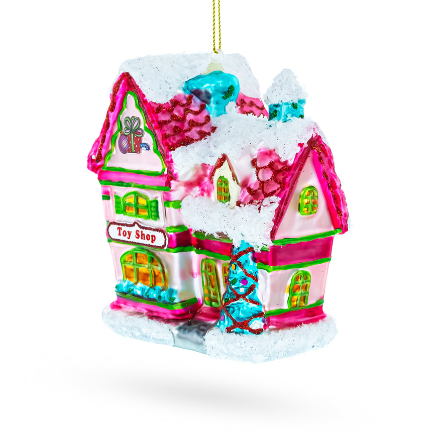 Glass Whimsical Toy Shop Blown Glass Christmas Ornament in Pink color