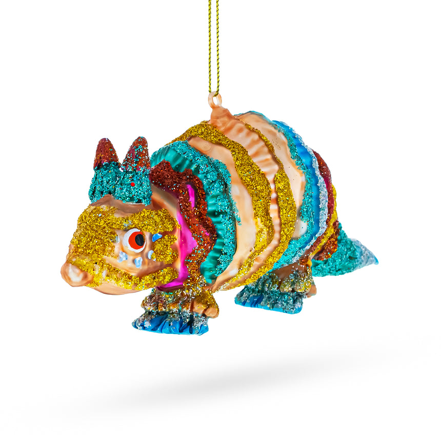 Glass Vibrant Multicolored Armadillo Glass Christmas Ornament in Multi color