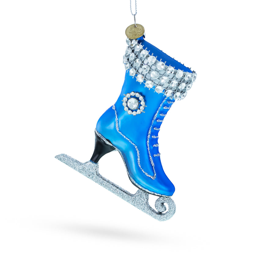 Glass Figure Ice Skating Blown Glass Christmas Ornament in Blue color