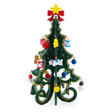 Wood Wooden Tabletop Christmas Tree with Cute Miniature German Style Wooden Ornaments 7.5 Inches in Green color Triangle