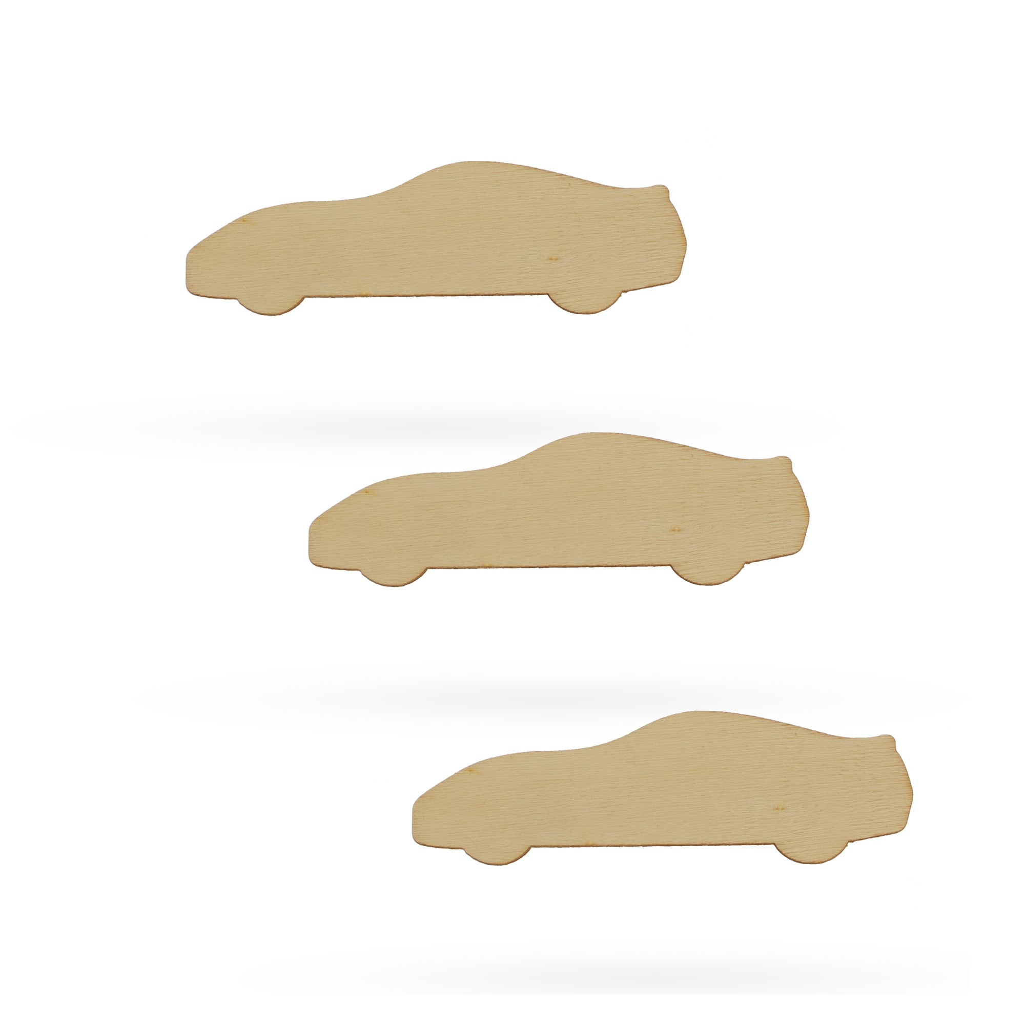 3 Race Cars Unfinished Wooden Shapes Craft Cutouts DIY Unpainted 3D