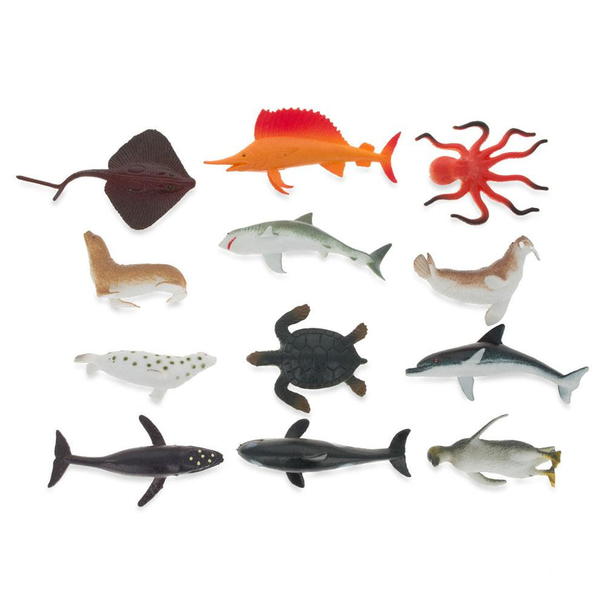 Resin Set of 12 Miniature Assorted Resin Sea Animals Figurines 2 Inches in Multi color