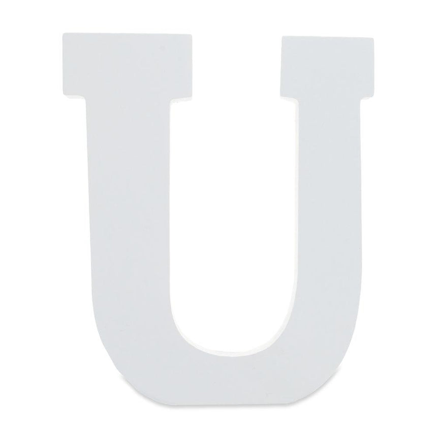 Wood Courier Font White Color Wooden Letter U (6 Inches) in White color