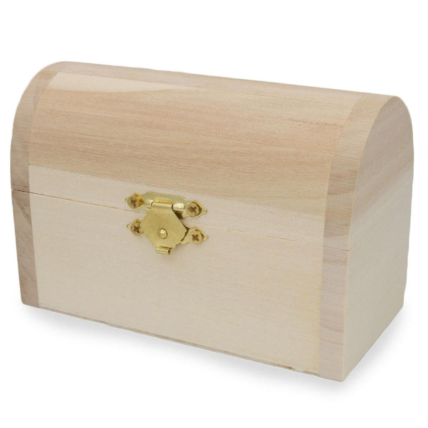 Wood Unfinished Wooden Jewelry or Storage Trinket Gift Box Chest with Clasp DIY Unpainted Craft 4.75 Inches in Beige color