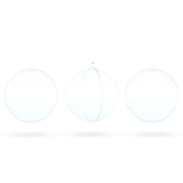 Plastic Set of 3 Openable Fillable Clear Plastic Ball Christmas Ornaments DIY Craft 4 Inches in Clear color Round