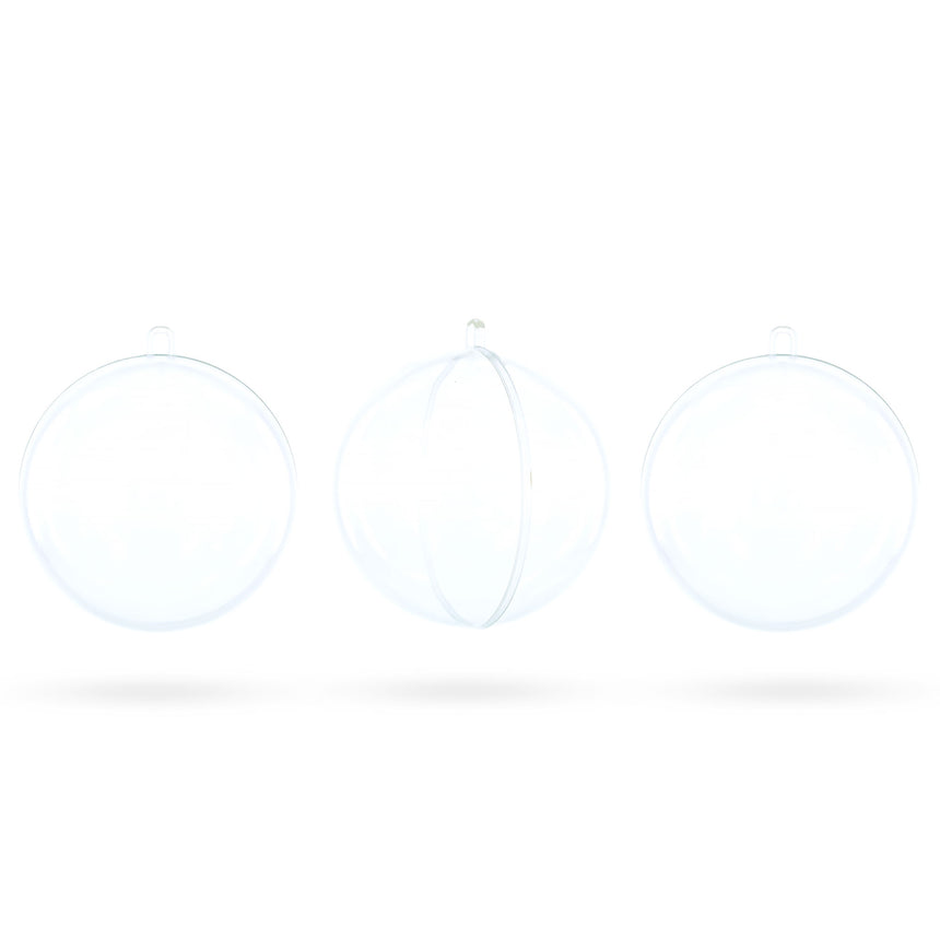 Plastic Set of 3 Openable Fillable Clear Plastic Ball Christmas Ornaments DIY Craft 4 Inches in Clear color Round