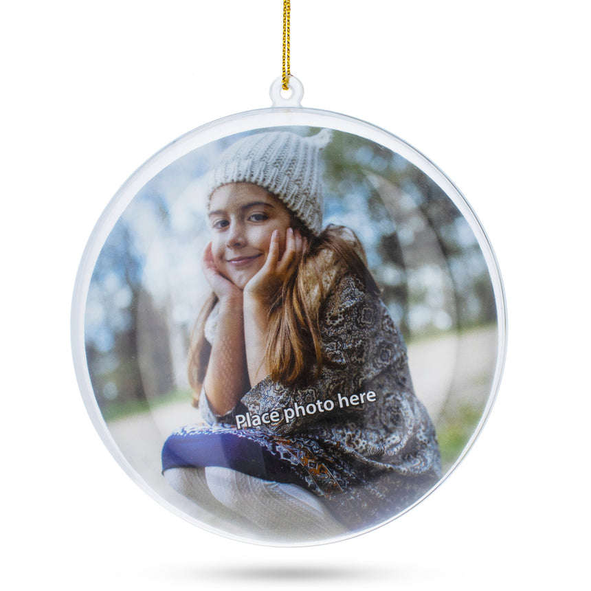 Plastic Openable Fallible Picture Frame Clear Plastic Flat Disc Christmas Ornament  DIY Craft 4.25 Inches in Clear color Disc