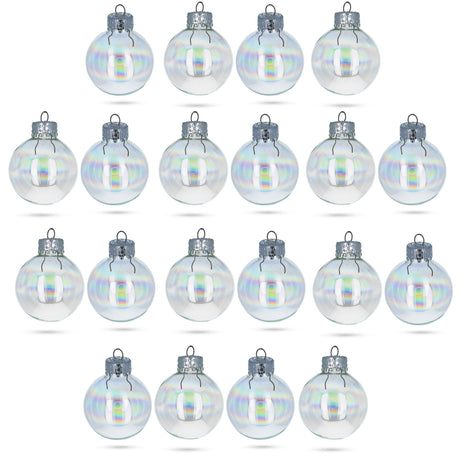 Glass Set of 20 Iridescent Clear Glass Christmas Ball Ornaments DIY Craft 1.38 Inches in Clear color Round