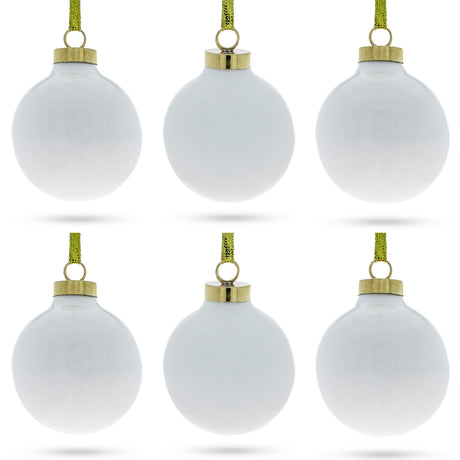 Ceramic Set of 6 Ceramic Ball Christmas Ornaments 2.5 Inches in White color Round