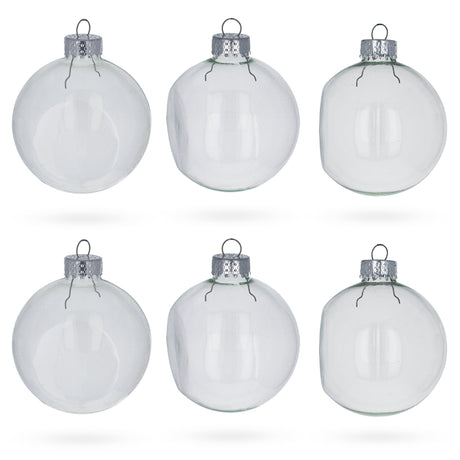 Glass Set of 6 Flattened 1 Side Clear Glass Ball Christmas Ornaments 2.62 Inches in Clear color Round