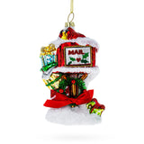 Glass Gifts Galore: Santa's Mailbox with Gifts Blown Glass Christmas Ornament in Red color