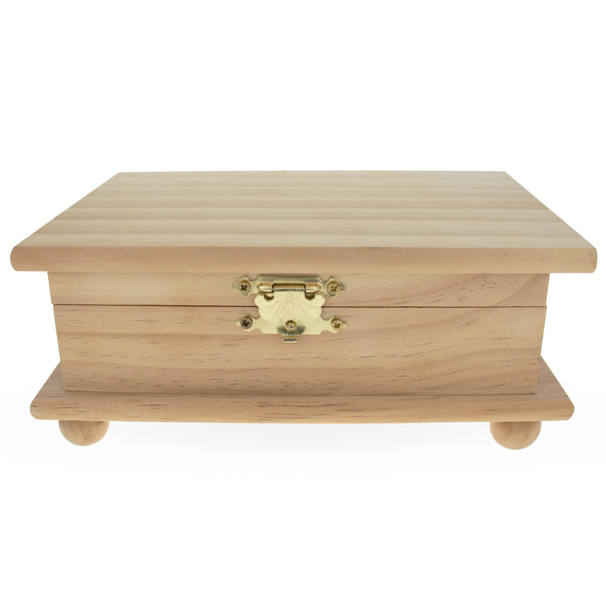 Wood Unfinished Wooden Jewelry or Storage Trinket Gift Box Chest with Clasp DIY Unpainted Craft 7.5 Inches in Beige color