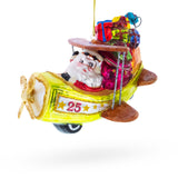 Glass Santa Delivering Gifts on Airplane Glass Christmas Ornament in Multi color