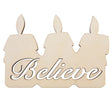 Wood Unfinished Wooden Candle Shape with Text "Believe" Cutout DIY Craft 4.8 Inches in Beige color