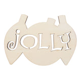 Wood Unfinished Wooden Multiple Ornament Shape with Text "Jolly" text Cutout DIY Craft 5 Inches in Beige color