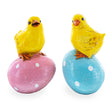 Resin Set of 2 Chicks on Easter Egg Figurines 3.8 Inches in Multi color