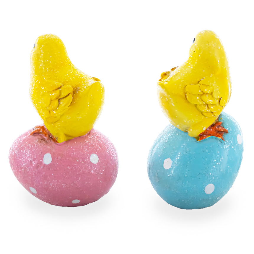 Set of 2 Chicks on Easter Egg Figurines 3.8 Inches ,dimensions in inches: 3.8 x 2.45 x