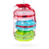 Glass Gift Wrapped Macaroon Glass Christmas Ornament 4.2 Inches in Multi color