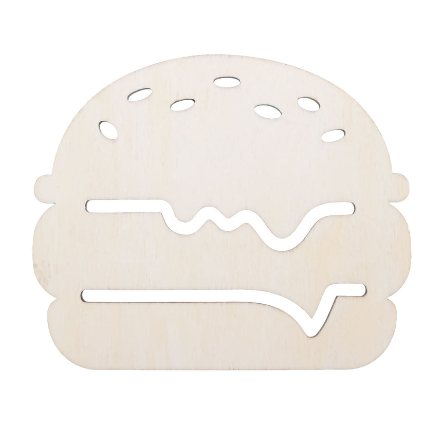 Wood Unfinished Wooden Burger Shape Cutout DIY Craft 4.85 Inches in Beige color